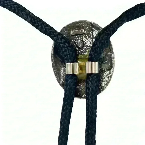 Boho Southwestern Black Bolo Tie - Silver Metal Eagle Head, Retro Cowboy Style - Picture 3 of 11